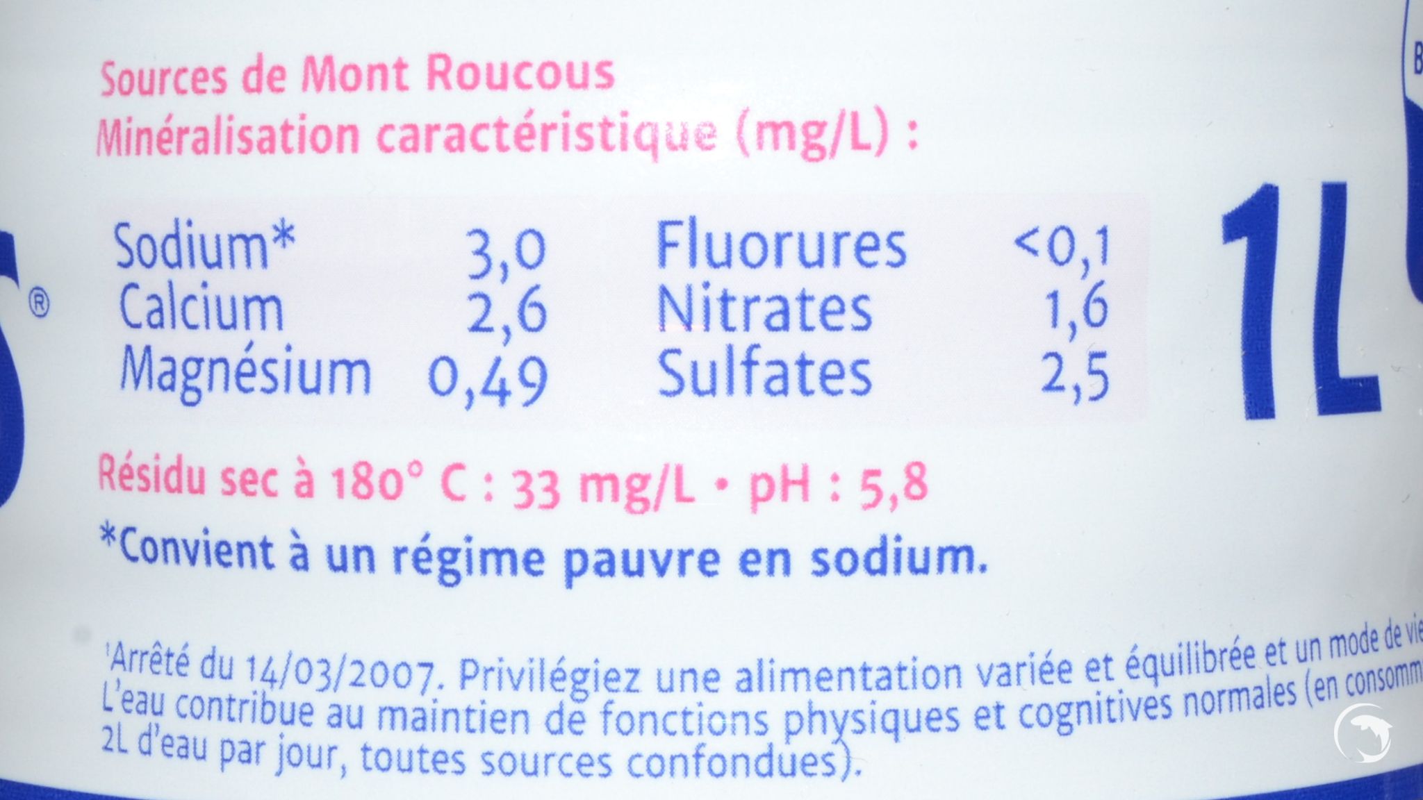 Eau de source Mont Roucous (composition)